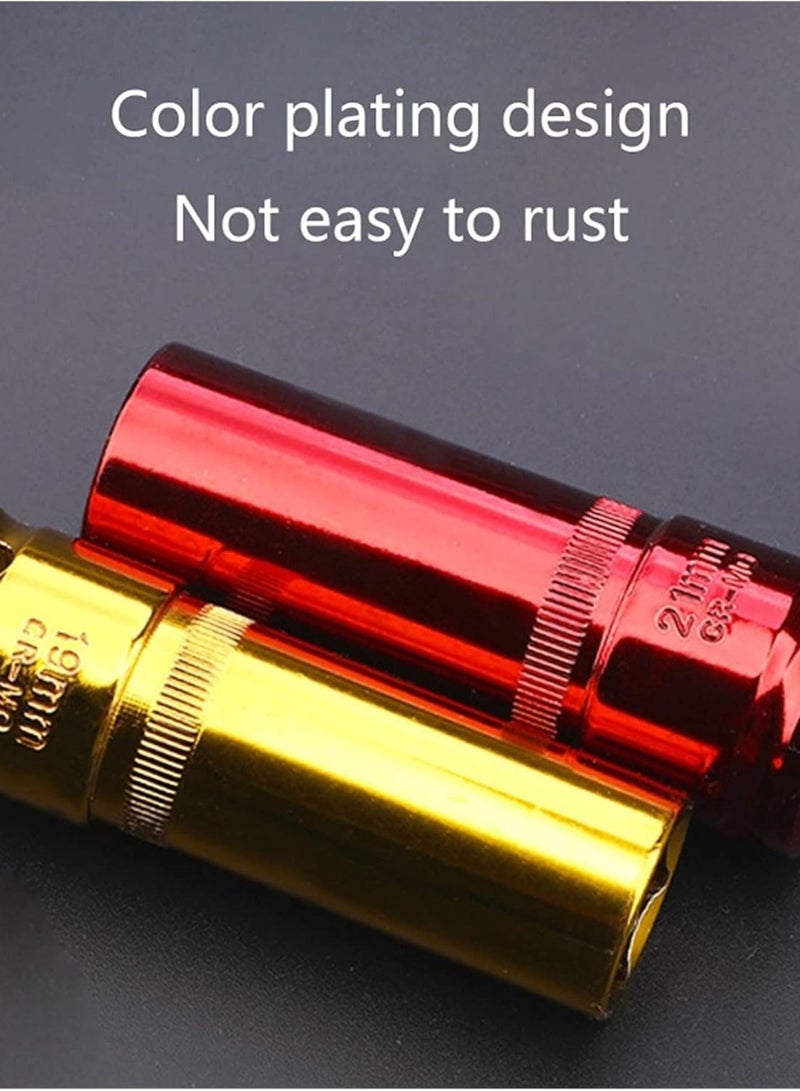 GGOOT 5pcs/set Colorful Tire Protection Sleeve Wheel Wall Deep Impact Nut Sockets Auto Repair Hardware Tool 15/17/19/21/22mm Chuck  - Image 3
