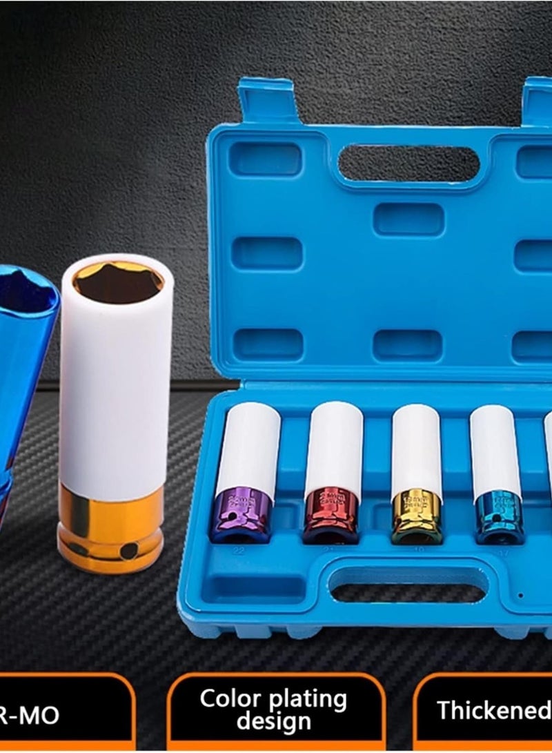 GGOOT 5pcs/set Colorful Tire Protection Sleeve Wheel Wall Deep Impact Nut Sockets Auto Repair Hardware Tool 15/17/19/21/22mm Chuck  - Image 4