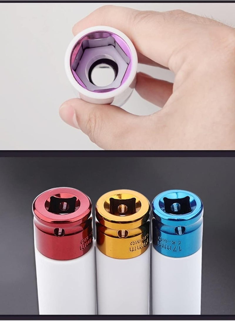 GGOOT 5pcs/set Colorful Tire Protection Sleeve Wheel Wall Deep Impact Nut Sockets Auto Repair Hardware Tool 15/17/19/21/22mm Chuck  - Image 2
