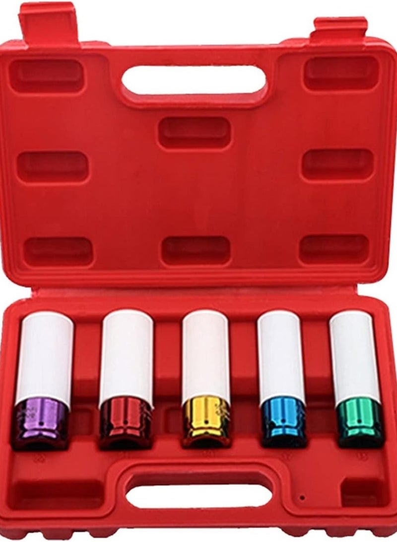 GGOOT 5pcs/set Colorful Tire Protection Sleeve Wheel Wall Deep Impact Nut Sockets Auto Repair Hardware Tool 15/17/19/21/22mm Chuck  - Image 1