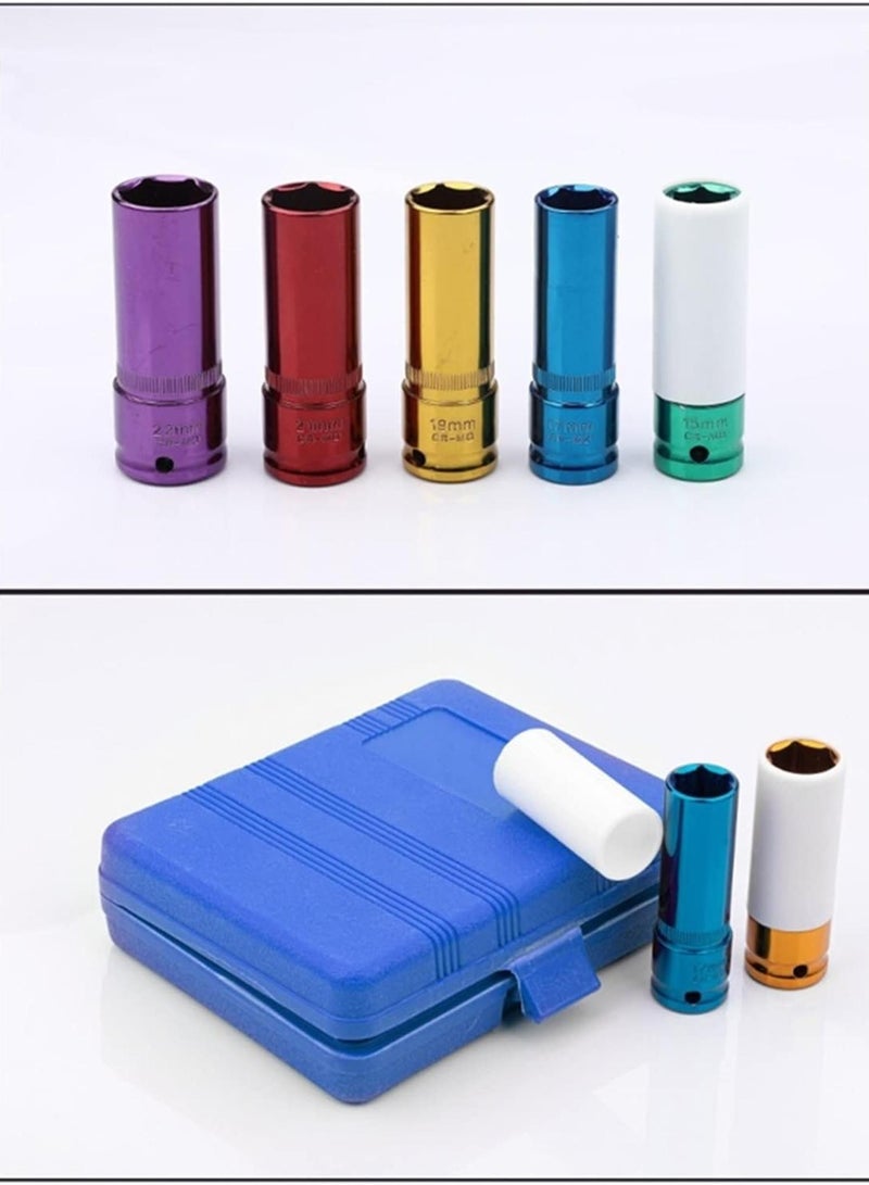 GGOOT 5pcs/set Colorful Tire Protection Sleeve Wheel Wall Deep Impact Nut Sockets Auto Repair Hardware Tool 15/17/19/21/22mm Chuck  - Image 5