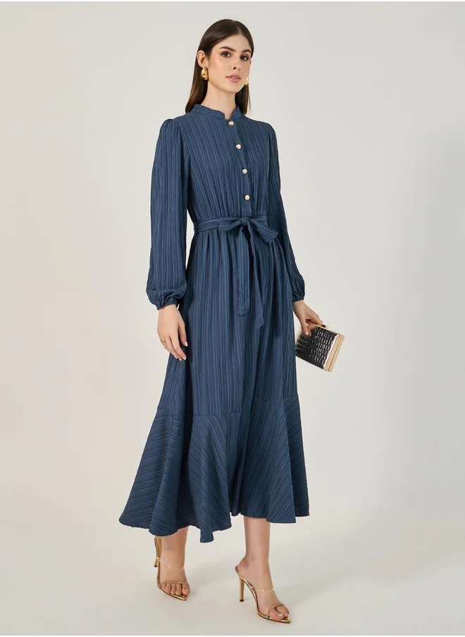 ستايلي Textured Cuffed Sleeves A-Line Maxi Dress