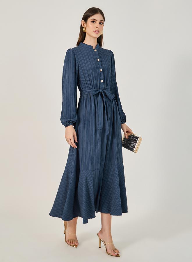 ستايلي فستان ميدي بحزام ونقشات - Image 2