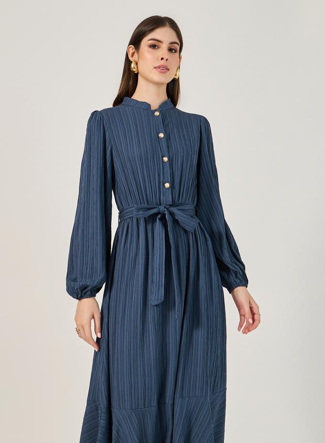 ستايلي فستان ميدي بحزام ونقشات - Image 3