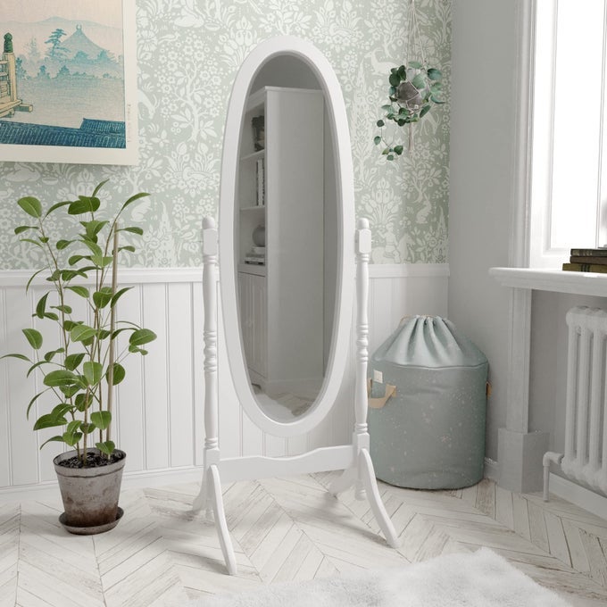 NISHANO CHEVAL MIRROR FREE STANDING FULL LENGTH FLOOR STANDING DRESSING MIRROR ADJUSTABLE BEDROOM FURNITURE WOODEN WHITE