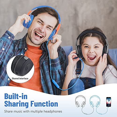 rockpapa Share 1 Kids Headphones Wired with Microphone & Share Port, 85dB/94dB Volume Limited, Cute Foldable Student Child Boys Girls Headphones for School/Classroom/Travel Black/Grey - Image 3