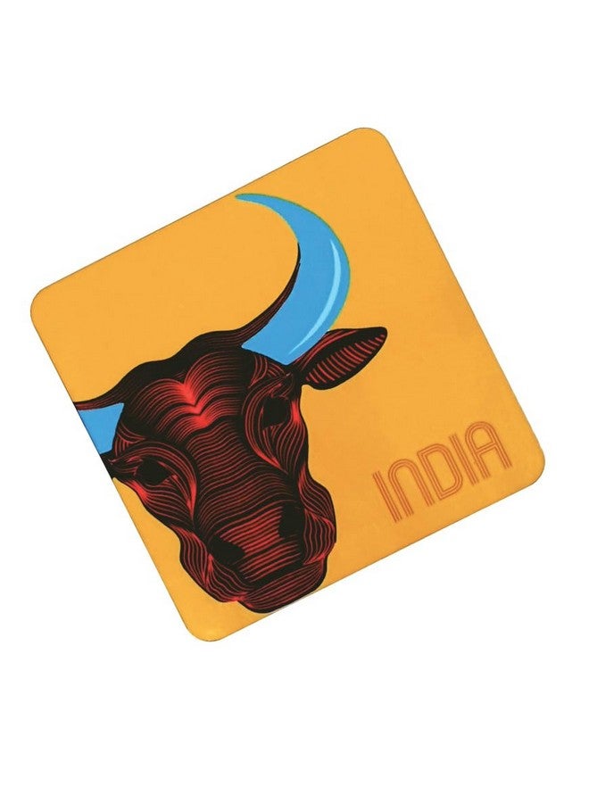 MaatirDesigns Maatir Buffalo Line Art Print India Souvenir Yellow Coasters (Set of 6) | Coaster Set for Tea, Coffee & Cocktails | Perfect for Home Parties, Cocktail Parties | Tabletop Protection | Set of 6 Coasters - Image 1