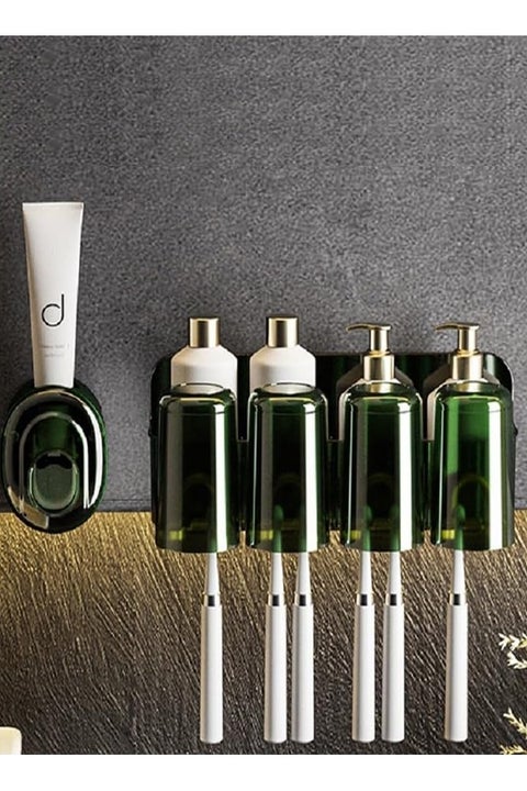 Wall Mounted Toothbrush Organizer with Automatic Toothpaste Dispensing and Cup Holder