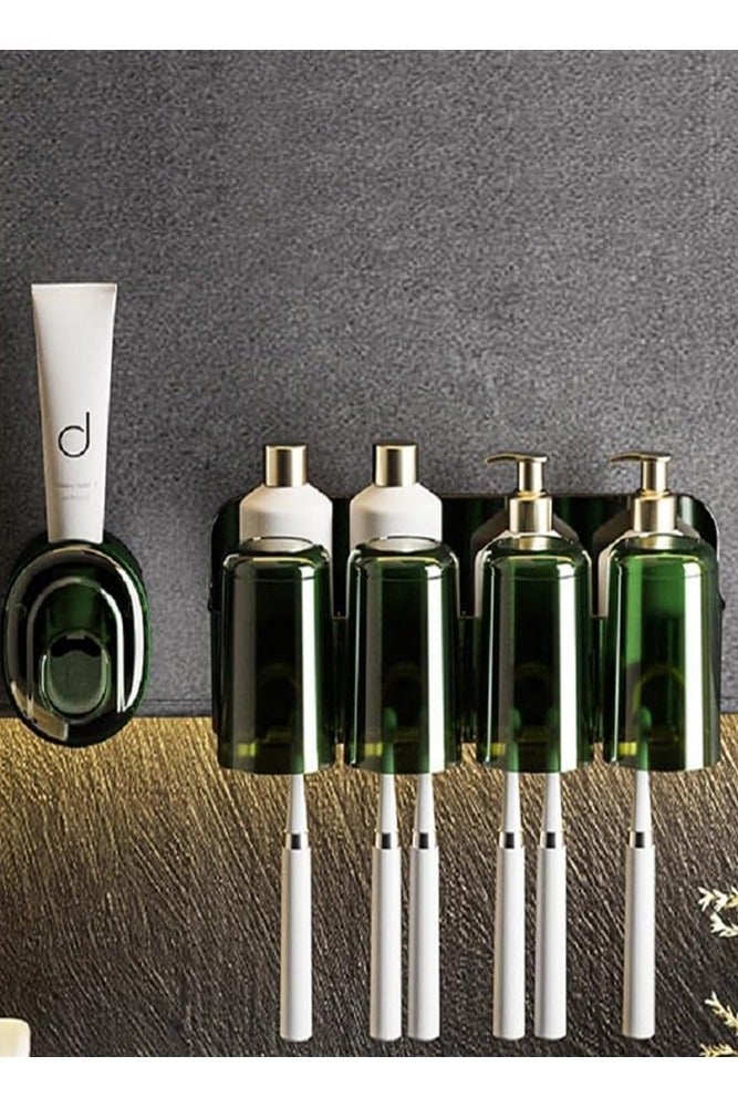 بيلسبيري منظم فرشاة الأسنان المثبت على الحائط مع موزع معجون الأسنان التلقائي وحامل الأكواب - Image 1