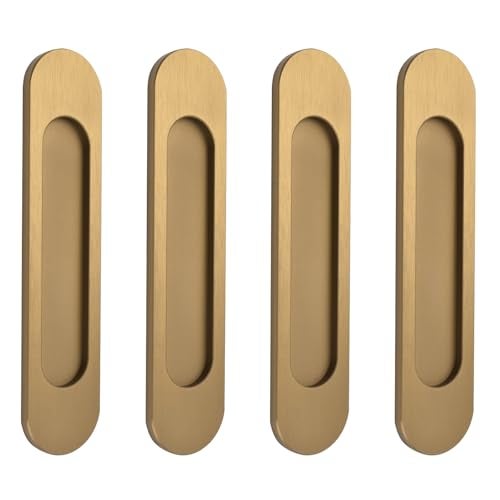 MOROBOR SelfStick Oval Sliding Door Pulls 4pcs Aluminum Alloy Hidden Recessed Pull PunchFree Handle for Sliding Barn Door Closet Cabinet Drawer Wardrobe Bronze Gold 180mm - Image 1