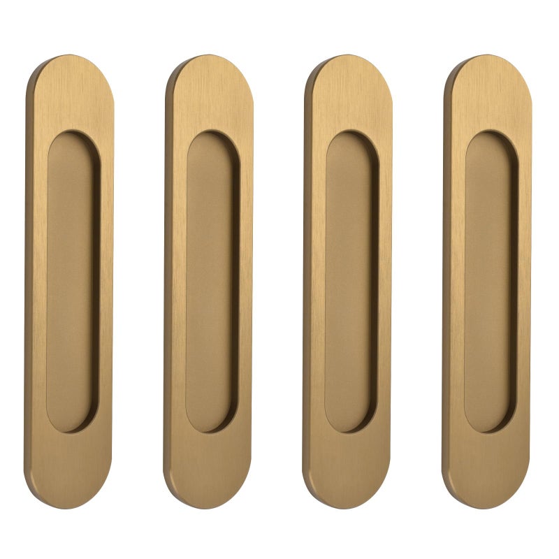 MOROBOR SelfStick Oval Sliding Door Pulls 4pcs Aluminum Alloy Hidden Recessed Pull PunchFree Handle for Sliding Barn Door Closet Cabinet Drawer Wardrobe Bronze Gold 180mm - Image 2