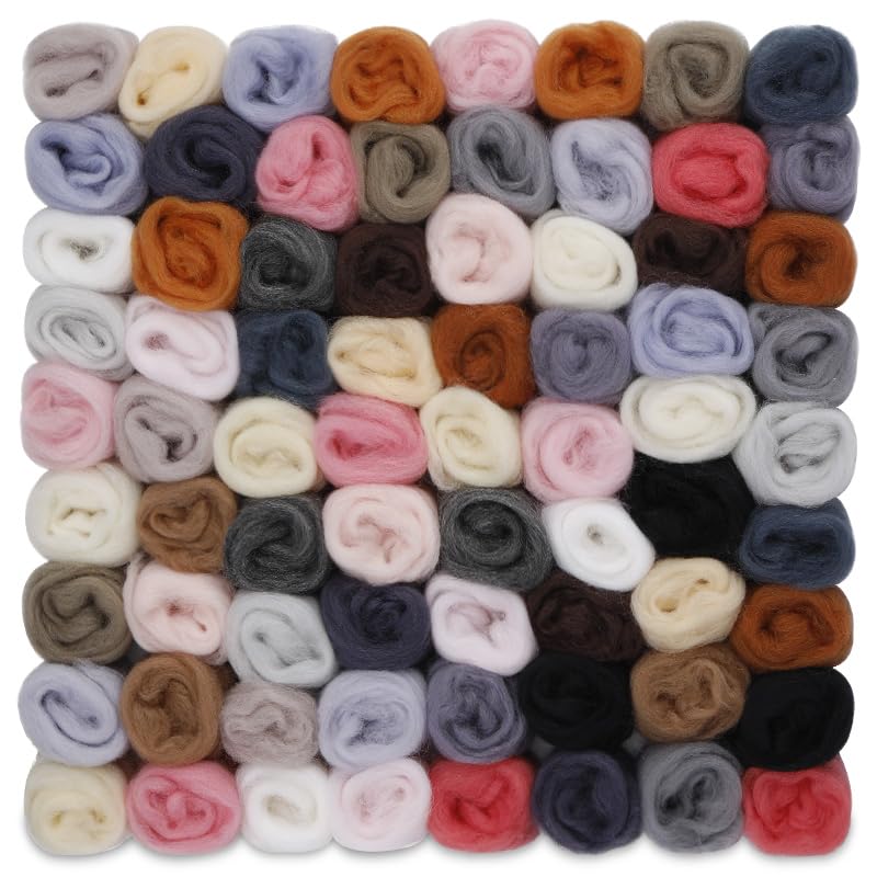 Mayboos 72 Pcs Needle Felting Wool, 24 Colors 7.6 oz Wool Roving Yarn, Fiber Wool Roving for Beginners DIY Hand Spinning Needle Felting Wool Craft 3g/Pack - Image 1