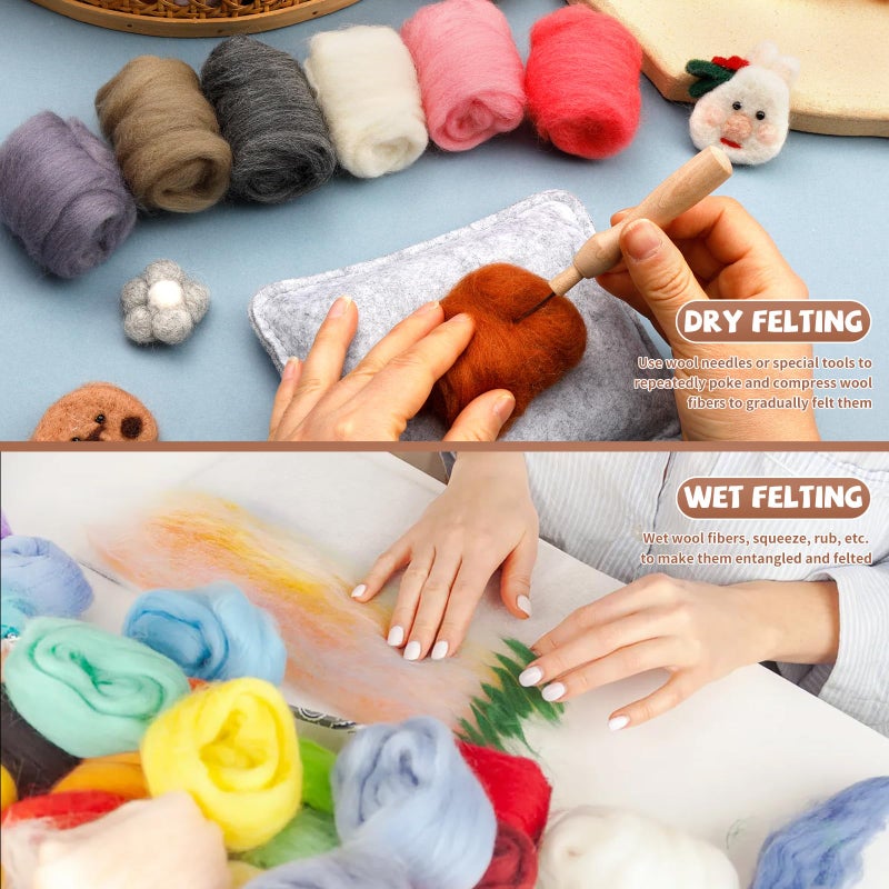 Mayboos 72 Pcs Needle Felting Wool, 24 Colors 7.6 oz Wool Roving Yarn, Fiber Wool Roving for Beginners DIY Hand Spinning Needle Felting Wool Craft 3g/Pack - Image 4