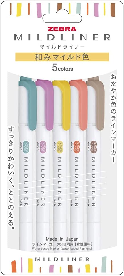 Zebra Pen مجموعة هايلايتر زيبرا مايلدلاينر - 5 ألوان يابانية مايلد - Image 1