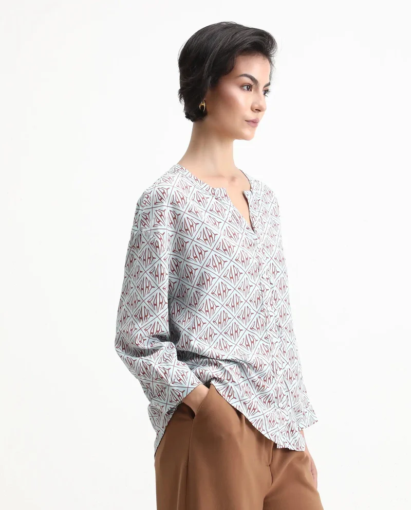 Rareism Women's Monogram Rare Print Button Down Shirt