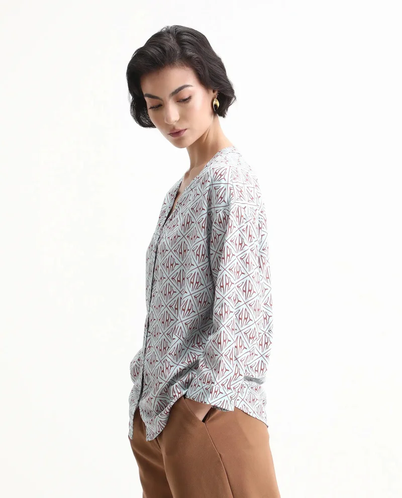 Rareism Women's Monogram Rare Print Button Down Shirt