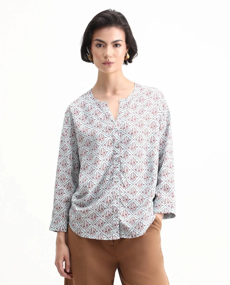 Rareism Women's Monogram Rare Print Button Down Shirt