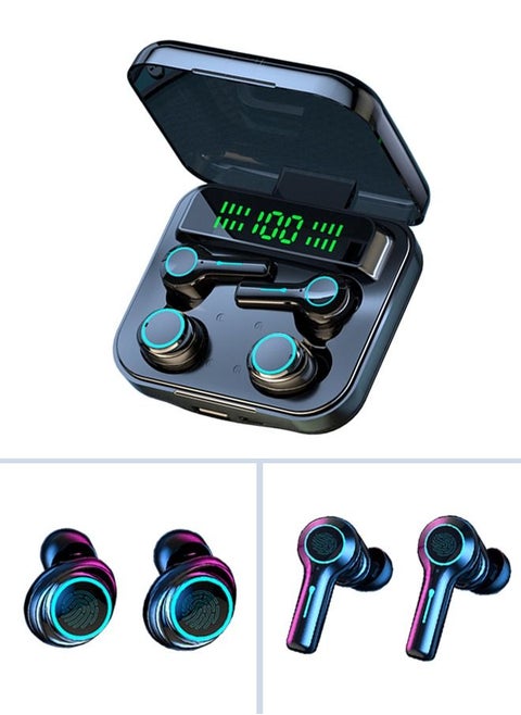 A Box of Two Pairs of Bluetooth Wireless Earphones 600mAh Charging Case with LED Power Display for Android iPhone Black