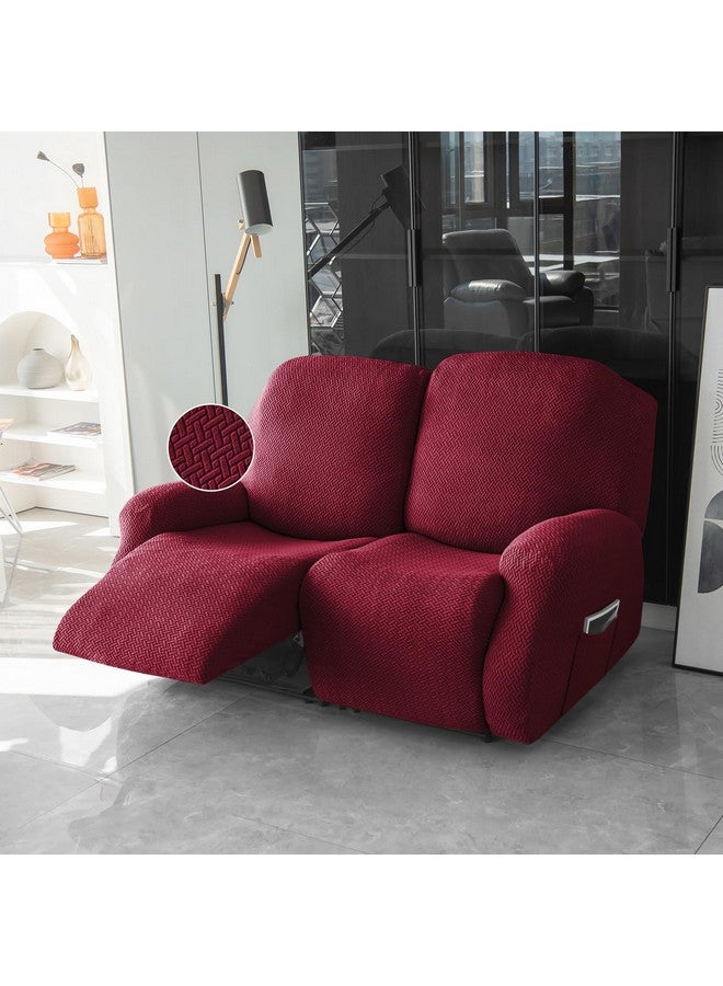 HOKIPO Premium 210gsm, Jacquard 2 Seater Recliner Sofa Cover, Burgundy (AR-4973-BRGN) - Image 1