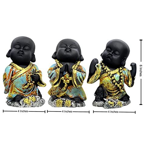 LADROX Mesmerizing Meditating Monks Figurine for Home Decor | Enhances Positive vobes and Brings Prosperity (Pack of 3, Multicolor) - Image 4