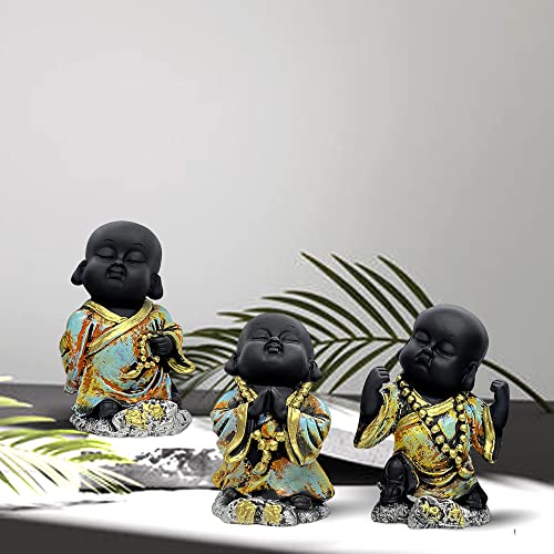 LADROX Mesmerizing Meditating Monks Figurine for Home Decor | Enhances Positive vobes and Brings Prosperity (Pack of 3, Multicolor) - Image 3