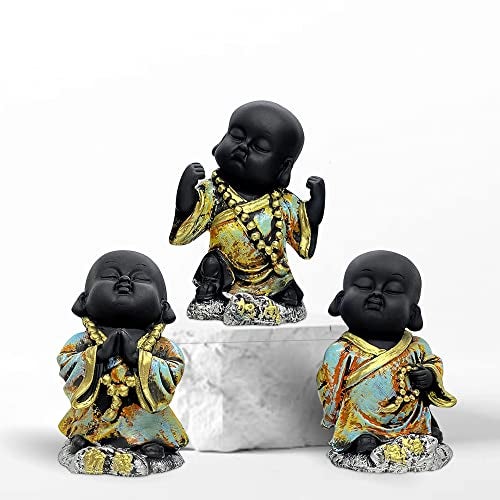 LADROX Mesmerizing Meditating Monks Figurine for Home Decor | Enhances Positive vobes and Brings Prosperity (Pack of 3, Multicolor) - Image 1