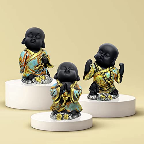 LADROX Mesmerizing Meditating Monks Figurine for Home Decor | Enhances Positive vobes and Brings Prosperity (Pack of 3, Multicolor) - Image 2