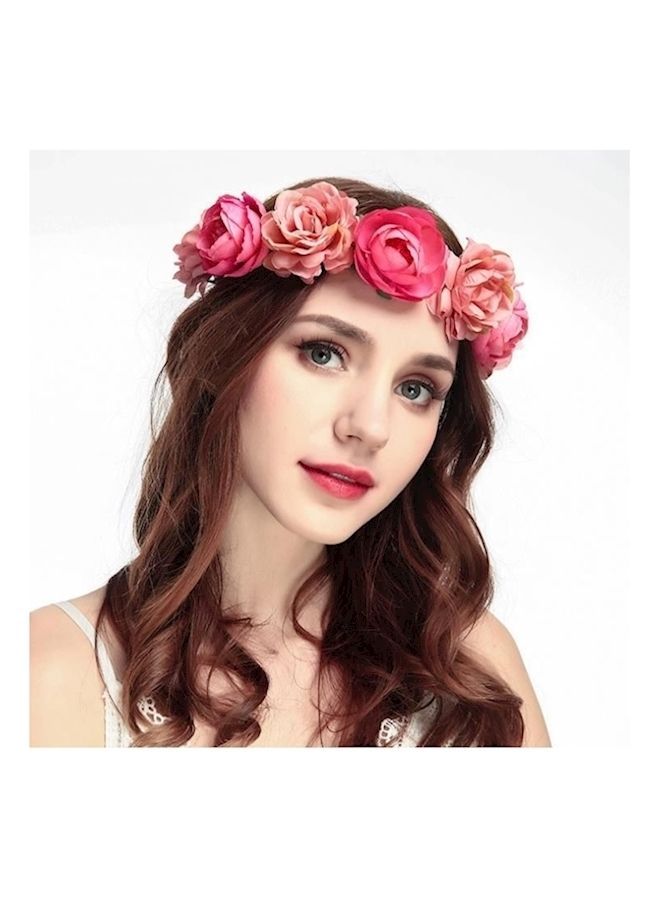 NIBEMINENT Artificial Flower Wreath Headband Red/Green - Image 2