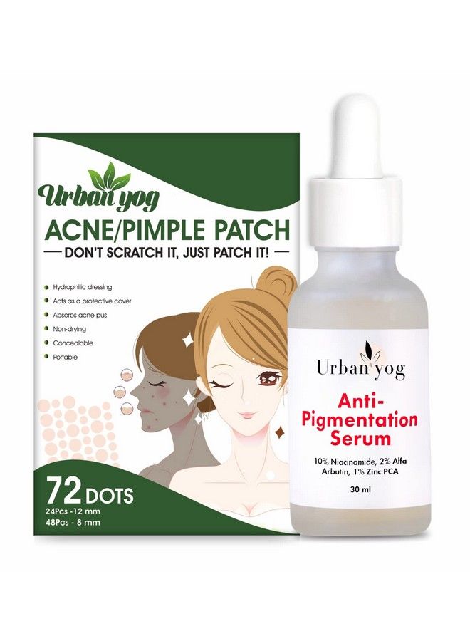 Urban yog Face Care Combo Kit Antipigmentation Serum (30 Ml) And Acne Pimple Patch (72 Dots) For And Clear Skin With 100% Hydrocolloid 10% Niacinamide; For Acne And Dark Spots; For All Skin Types - Image 2