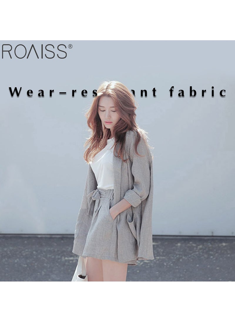 roaiss Women's 2-Piece Cotton Linen Set Lightweight Small Suit Jacket And Casual Loose Fitting Wide Leg Shorts  - Image 4