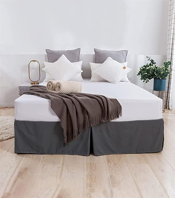 SLEEPINO Box Pleated Bed Skirt King Size 72x78 Inches 18 Inch Tailored Drop Easy Fit King Bed Center Corner Pleats Dark Grey