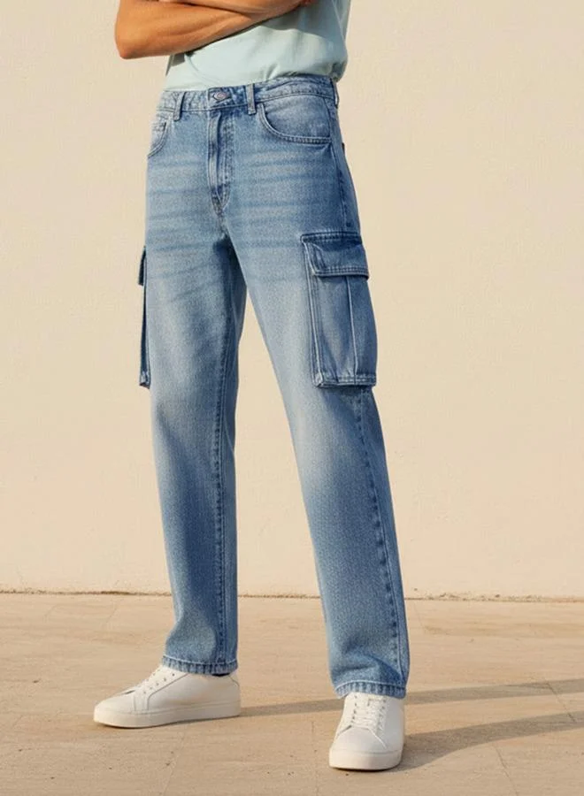 Men Regular Fit Mid Rise Cargo Jeans
