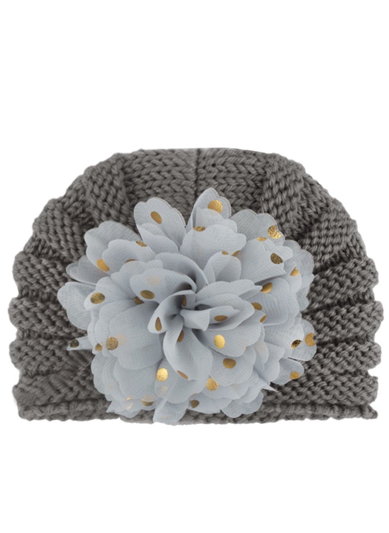 Generic Newborn Baby Knitting Flowers Hats Baby Girls Toddler Infant Turban Head Cap, Grey  - Image 1