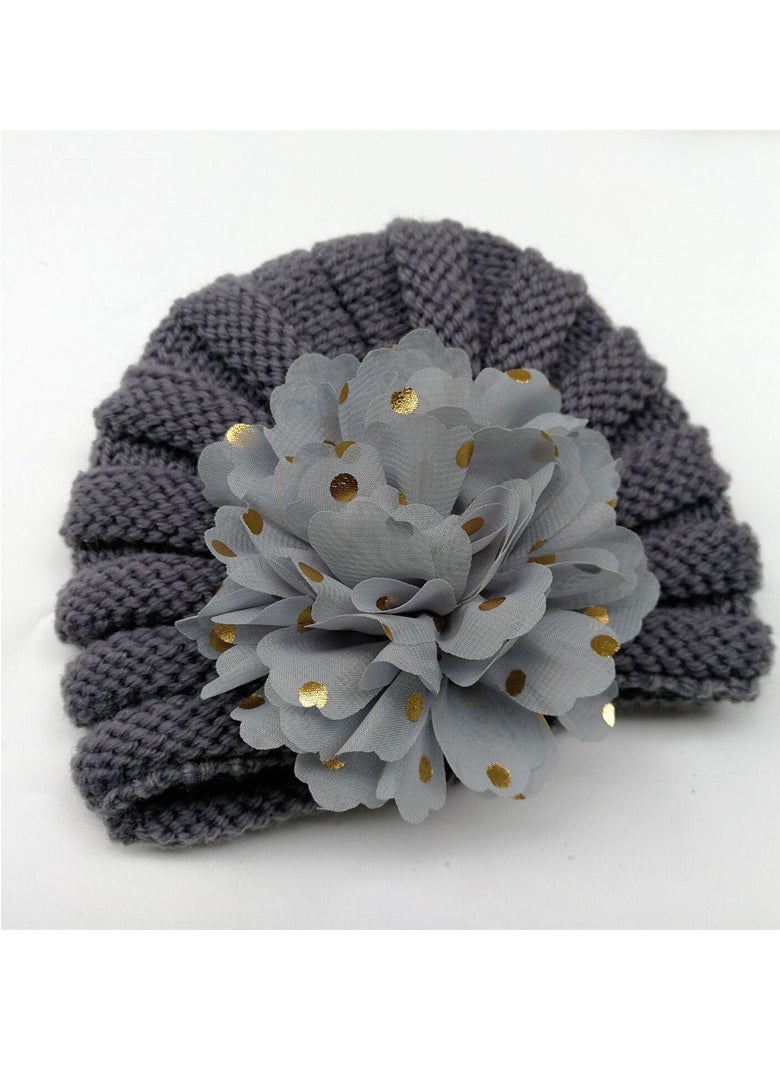 Generic Newborn Baby Knitting Flowers Hats Baby Girls Toddler Infant Turban Head Cap, Grey  - Image 2