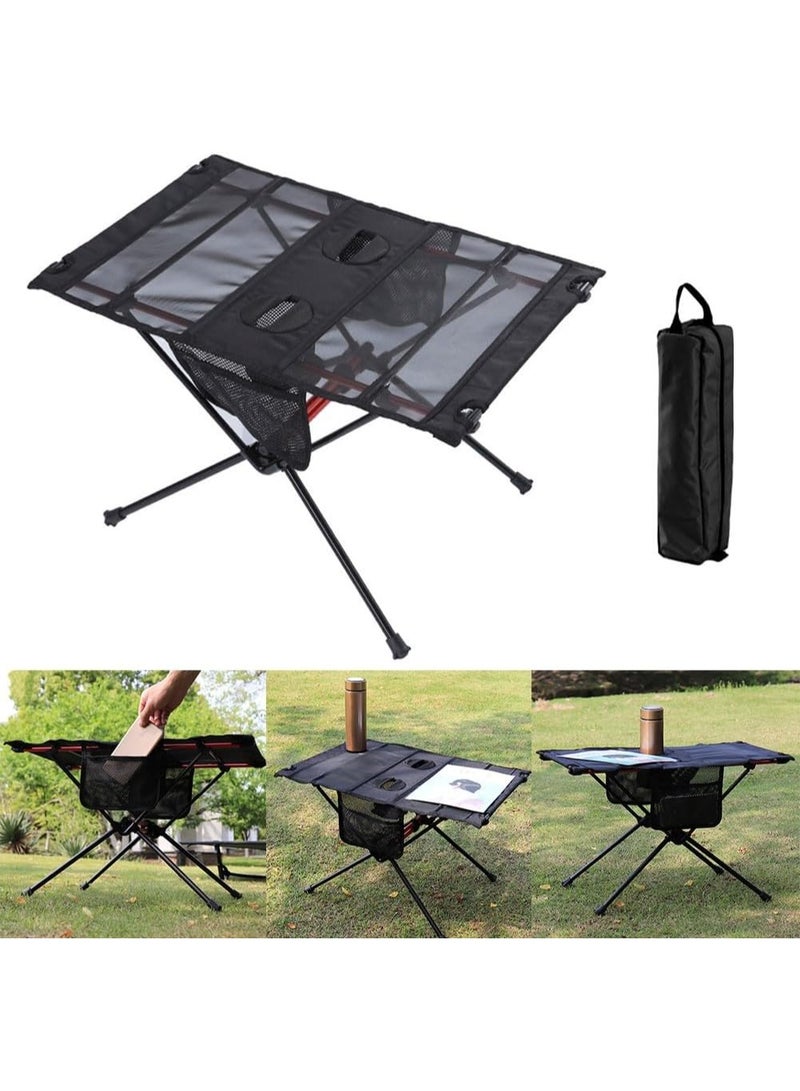 BlueFire Portable Folding Camping Table with Carry Bag & Cup Holders | Lightweight Aluminum Alloy Picnic Beach Hiking Mesh Side Table | 20kg Load Capacity, Compact for Outdoor Travel & Parties - Image 4