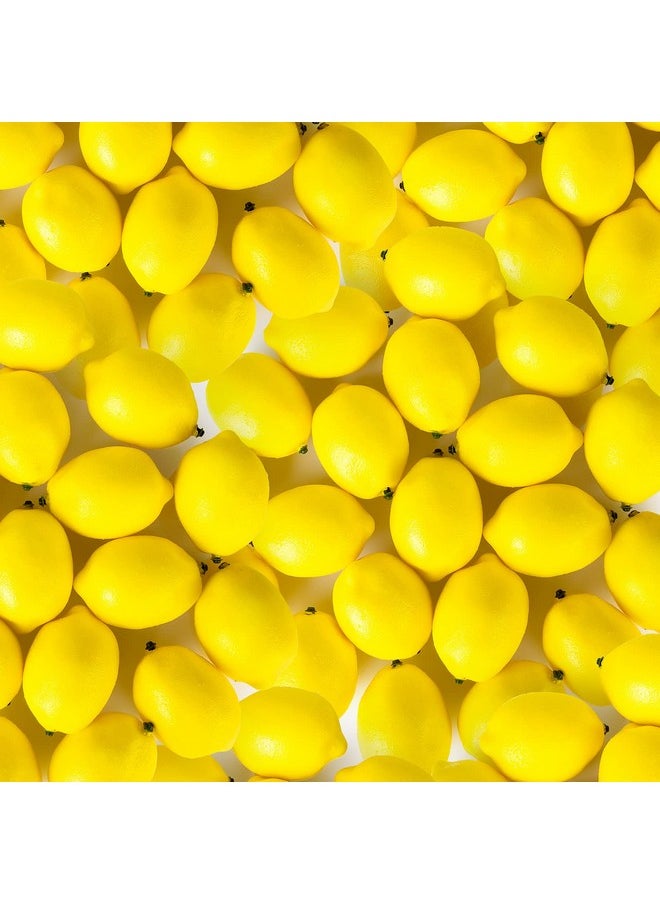 Cindeer - 100 Pcs Fake Lemons 3.1 X 2.1 Inch Fake Fruit Faux Yellow Lemon Decor Lifelike Simulation Artificial Lemons For Party Table Summer Kitchen Vase Filler Wreath Garland Photography Prop Decoration - Image 1