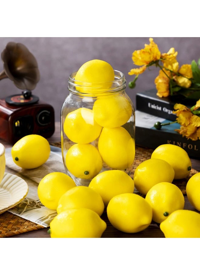 Cindeer - 100 Pcs Fake Lemons 3.1 X 2.1 Inch Fake Fruit Faux Yellow Lemon Decor Lifelike Simulation Artificial Lemons For Party Table Summer Kitchen Vase Filler Wreath Garland Photography Prop Decoration - Image 1