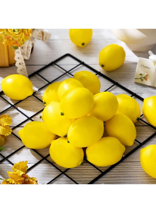 Cindeer - 100 Pcs Fake Lemons 3.1 X 2.1 Inch Fake Fruit Faux Yellow Lemon Decor Lifelike Simulation Artificial Lemons For Party Table Summer Kitchen Vase Filler Wreath Garland Photography Prop Decoration - Image 1