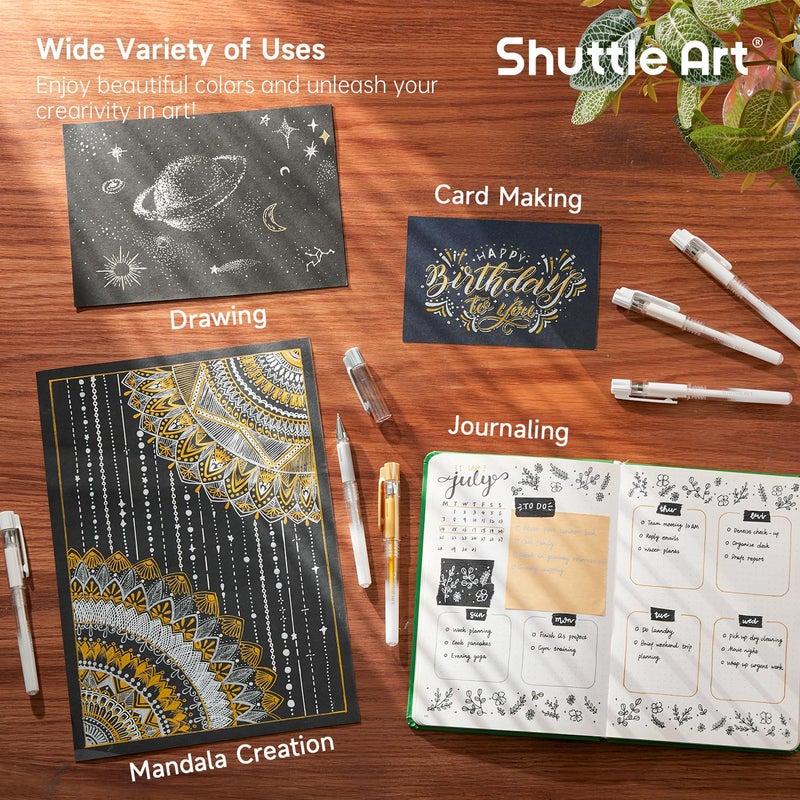 Shuttle Art White Gold Silver Gel Pens, 6 Pack 0.7mm, 1.0mm Metallic Gel Ink Pens Fine Point for Black Paper Highlighting Card Making Scrapbooking Coloring Writing Drawing School Office Home - Image 5
