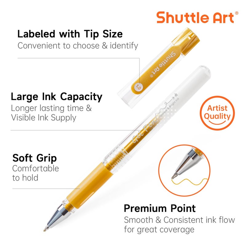 Shuttle Art White Gold Silver Gel Pens, 6 Pack 0.7mm, 1.0mm Metallic Gel Ink Pens Fine Point for Black Paper Highlighting Card Making Scrapbooking Coloring Writing Drawing School Office Home - Image 3