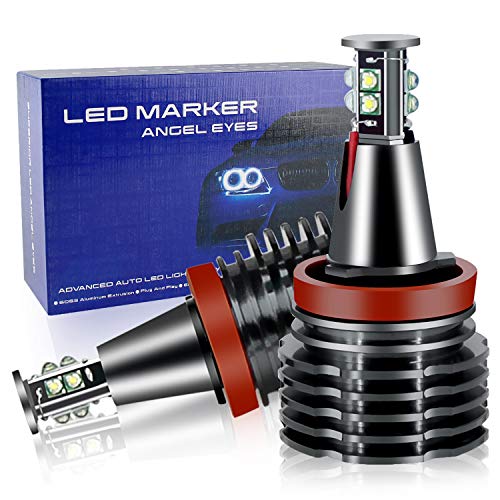 APMAT H8 LED Angel Eyes Halo Bulb Light Compatible For BMW E60 E61 E63 E64 E70 E90 E92 E70 E71 E82 E87 E89 1 3 5 Series X5/6 Z4/7 6000K Xenon Lamp 120W White - Image 1