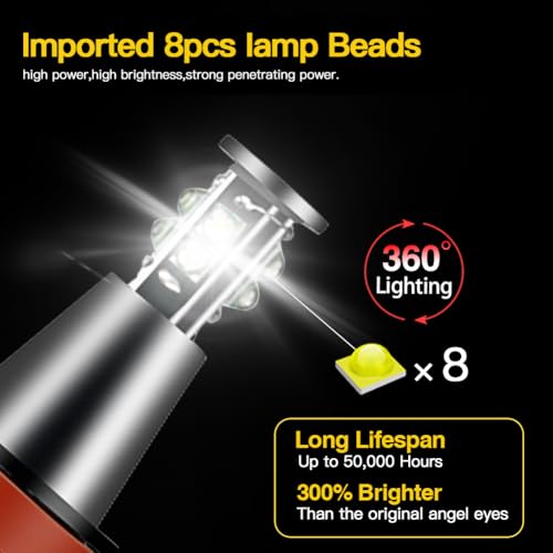 APMAT H8 LED Angel Eyes Halo Bulb Light Compatible For BMW E60 E61 E63 E64 E70 E90 E92 E70 E71 E82 E87 E89 1 3 5 Series X5/6 Z4/7 6000K Xenon Lamp 120W White - Image 3