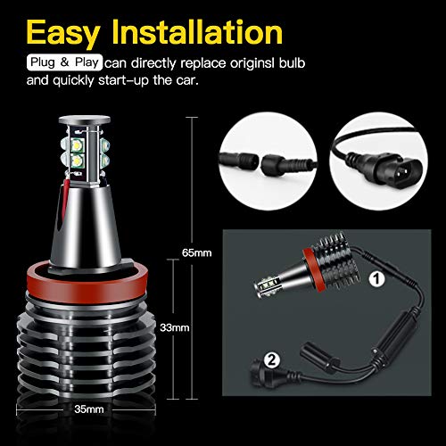 APMAT H8 LED Angel Eyes Halo Bulb Light Compatible For BMW E60 E61 E63 E64 E70 E90 E92 E70 E71 E82 E87 E89 1 3 5 Series X5/6 Z4/7 6000K Xenon Lamp 120W White - Image 5