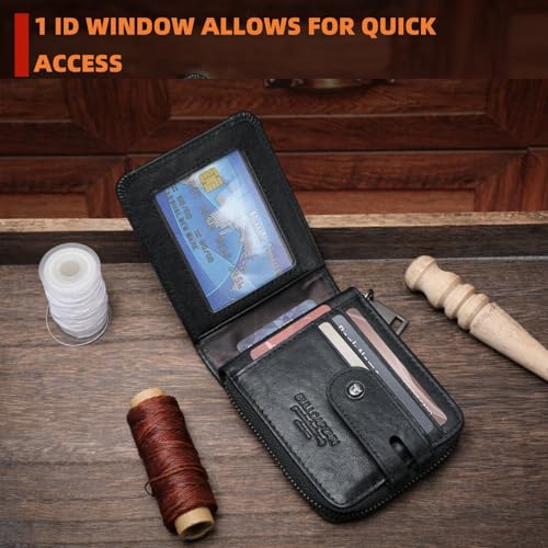 BULLCAPTAIN Genuine Leather Men's Wallet with Zipper Vintage RFID Blocking Large Capacity Wallet for Men with 14 Credit Card Slots and 1 ID Window T23 (Black) - Image 3