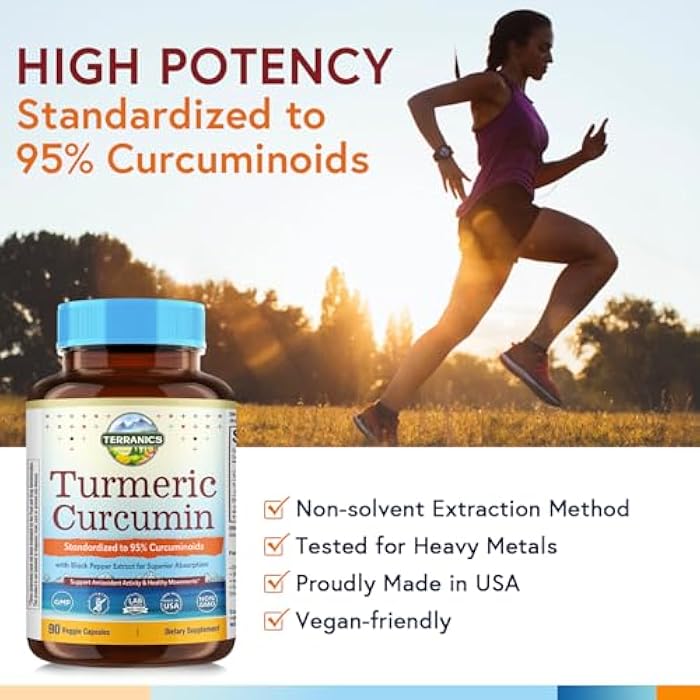 Terranics Turmeric Curcumin Supplement 1800mg, with Black Pepper 15mg for Maximum Absorption, 95% Curcuminoids, Mobility & Antioxidant Support, Made in USA, Non-GMO, No Gluten, 90 Vegan Capsules - Image 5