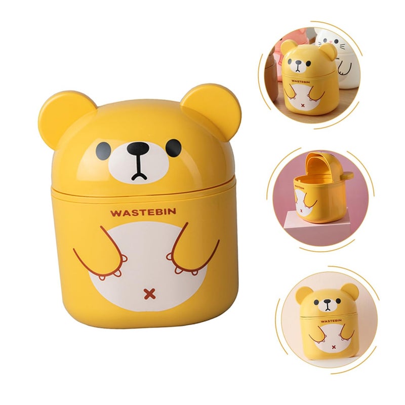 Cute Bear Design Mini Desktop Trash Bin With Flip Lid For Office Bathroom Countertop - Image 5