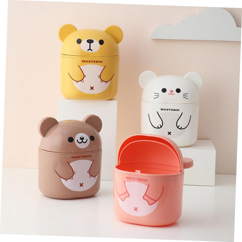 Cute Bear Design Mini Desktop Trash Bin With Flip Lid For Office Bathroom Countertop - Image 4