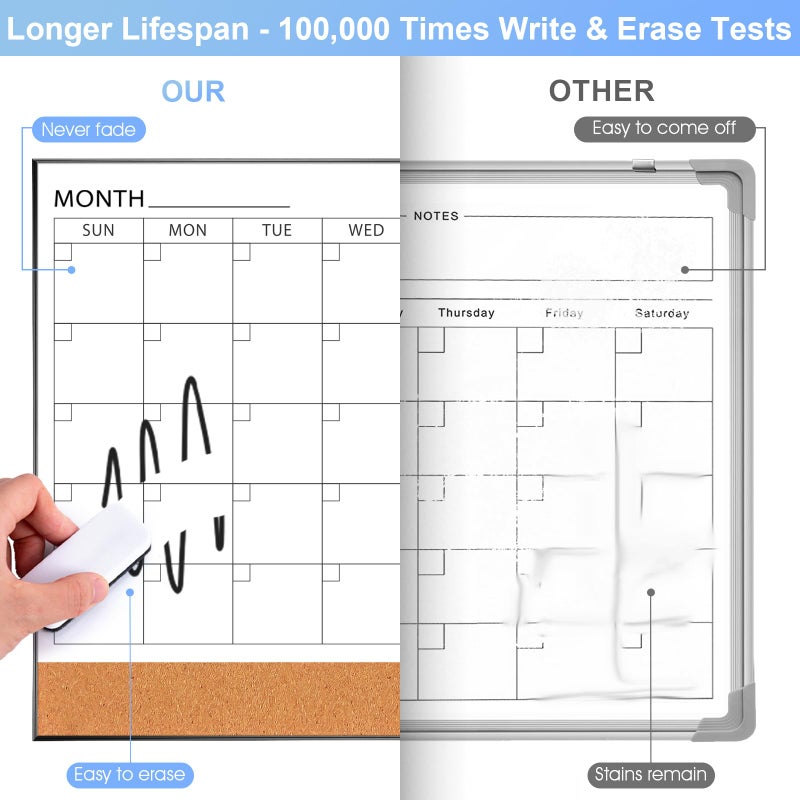 ARCOBIS Dry Erase Calendar with Cork Board for Wall, 24"x 18" Magnetic Calendar Whiteboard with Black Frame, Monthly Combination Board for School, Home, Office - Image 4