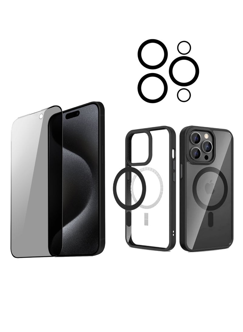 DIGI CORE iPhone 15 Pro Max Magsafe Case With Camera Lens For iPhone 15 Pro Max Privacy Screen Protector 6.7 Inch Easy Installation Kit Auto Alignment 9H Hard 99.99% HD Clear Bubble Free Anti Spy - Image 2