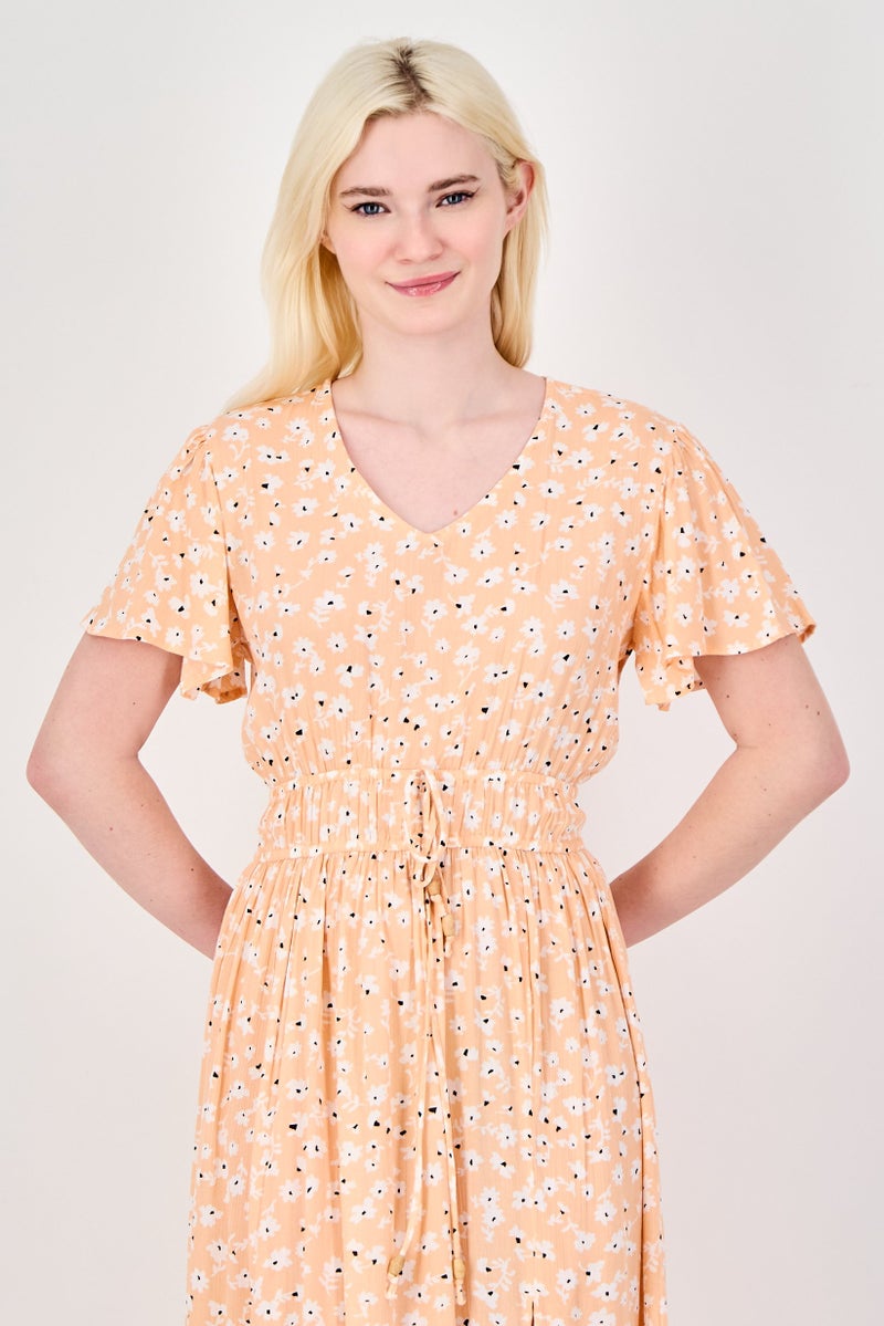 Willow & Whistle Women Floral Print Midi Dress, Peach - Image 2